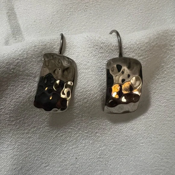 Silpada Earrings Sterling Silver Hammered Rectangle French Hook 925 - Picture 3 of 3